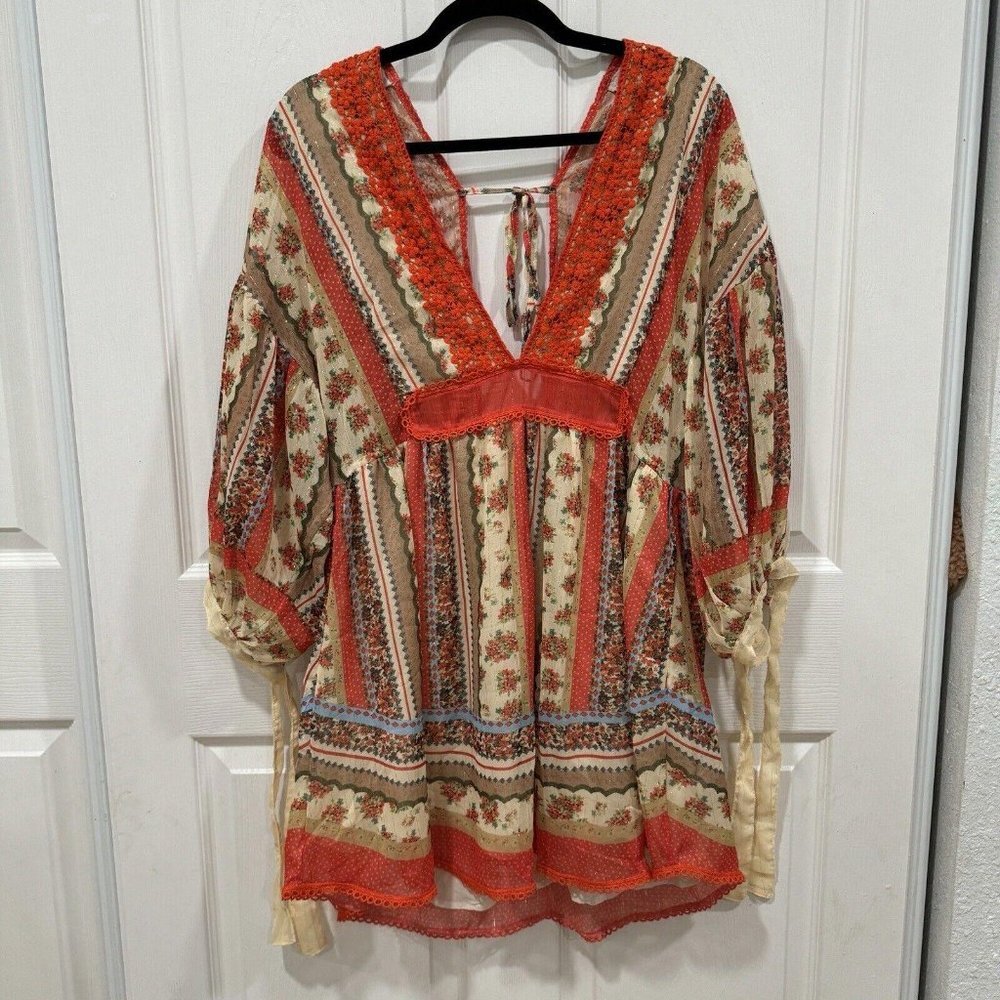Agua Bendita Long‎ Sleeve Mini dress Women’s Size Large Boho Flare - Picture 2 of 13